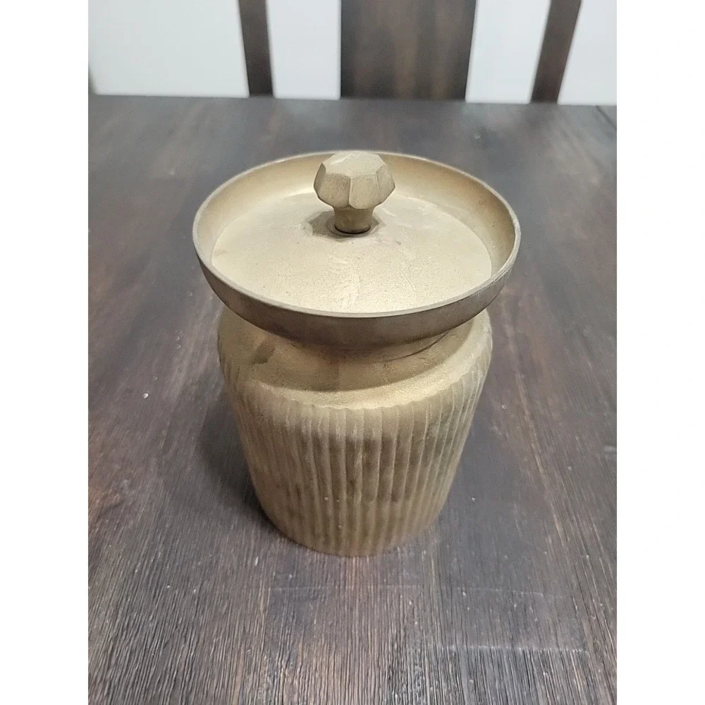 AS-IS Vintage Ribbed Brass Container With Removable‎ Lid
